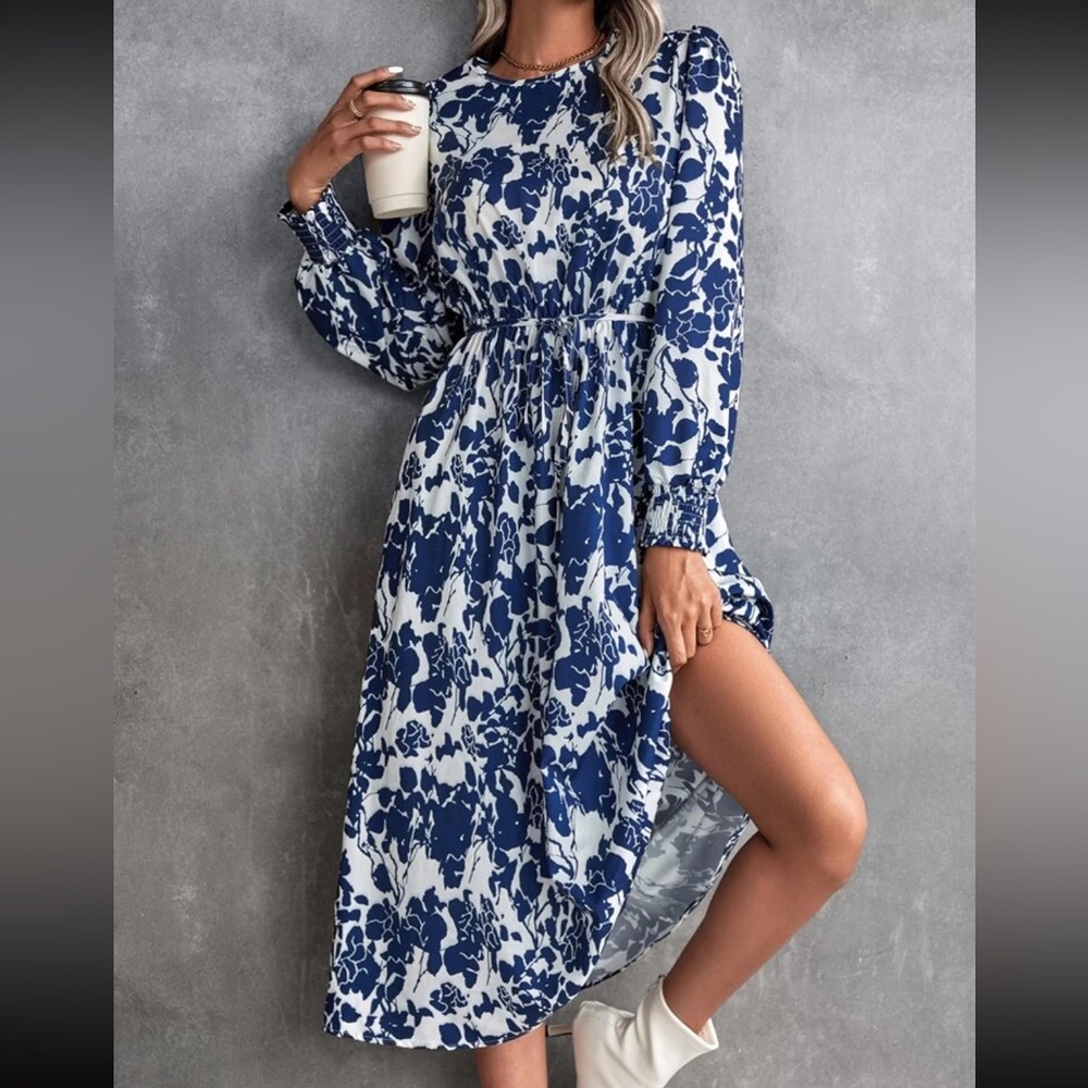 Blue and white floral dress